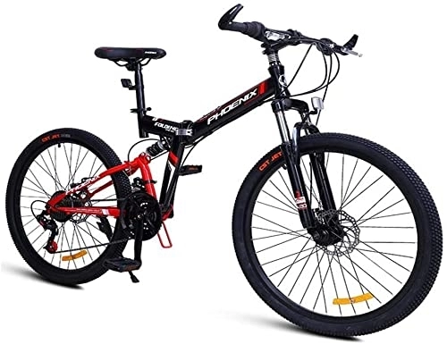 Folding Bike : HOYDU 24-Speed Mountain Bikes, Folding High-Carbon Steel Frame Mountain Trail Bike, Dual Suspension Kids Adult Mens Mountain Bicycle, 26Inch