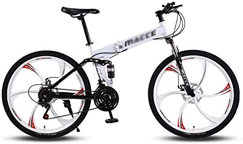 Folding Bike : HQQ Adult mountain bikes 26 Mountain Bike Trail Folding bicycles with suspension frame High Carbon Steel, Double Bike 21-speed bicycle brake (Color : White)