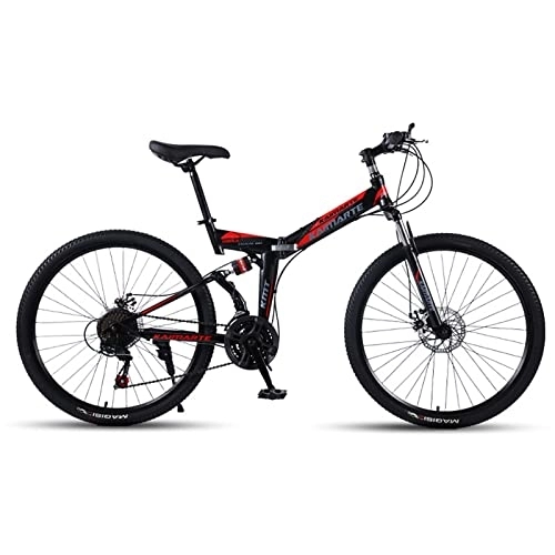 Folding Bike : HTCAT Bicycle, Mountain Bike, Foldable, Soft Tail Frame, Dual Disc Brakes, Portable Adults, Jungle Trails, Snowy Beaches. (Color : Black and red, Size : 26 inch 24 speed)