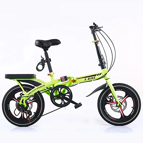 Folding Bike : HUAHUADP Folding Bike Lightweight, 6 Speed Portable Children's Folding Bike Aluminum Frame Shimano Folding Bicycle 16 Inch Small Student Bicycle Adult Men Women -green 105x125cm(41x49inch)