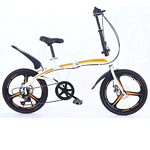 Folding Bike : HUAQINEI 20 inch variable speed double disc brake folding bicycle adult outdoor riding alloy one-wheel road mountain bike, White