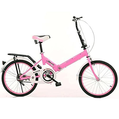 Folding Bike : HUAQINEI Bicycle 20 inch folding bicycle adult men's and women's ultra-light portable shock-absorbing student car gift bicycle, Pink