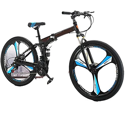 Folding Bike : HUAQINEI Bicycle 21-speed foldable variable speed one-wheel mountain bike male and female adult student bicycle road bike, Blue, 24