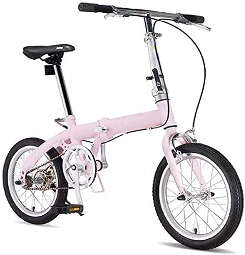 Folding Bike : HUAQINEI Folding bicycles adult men and women ultralight portable bicycles commuters adjustable handlebars and seats aluminum frame single speed 16 inch, Pink