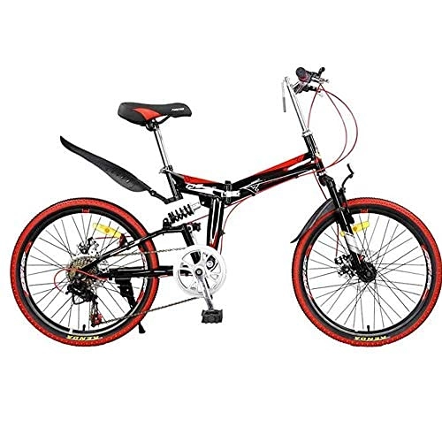 Folding Bike : HUAQINEI Folding mountain bike, adult lightweight uni city bike 22 inch rim aluminum frame with adjustable seat, Red