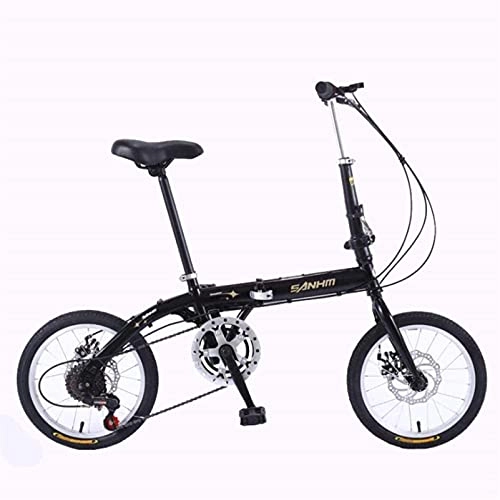 Folding Bike : HUAQINEI Mountain Bikes, 14 inch lightweight folding bicycle variable speed disc brake bicycle black-A Alloy frame with Disc Brakes