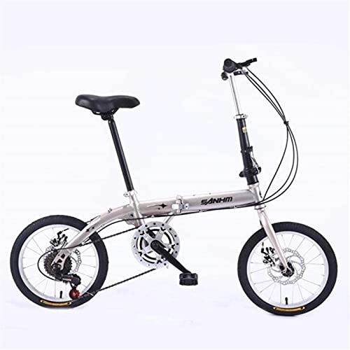 Folding Bike : HUAQINEI Mountain Bikes, 14 inch lightweight folding bicycle variable speed disc brake bicycle champagne gold-A Alloy frame with Disc Brakes
