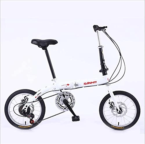 Folding Bike : HUAQINEI Mountain Bikes, 14 inch lightweight folding bicycle variable speed disc brake bicycle white-A Alloy frame with Disc Brakes