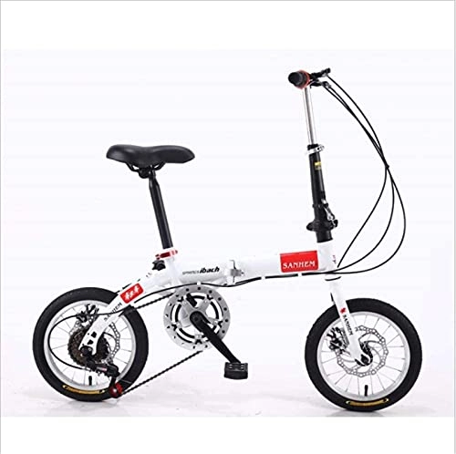 Folding Bike : HUAQINEI Mountain Bikes, 14 inch lightweight folding bicycle with variable speed dual disc brake bicycle white Alloy frame with Disc Brakes
