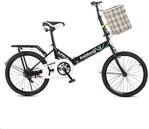 Folding Bike : HUAQINEI Mountain Bikes, 20-inch folding bicycle student folding non-speed bicycle shock-absorbing bicycle Alloy frame with Disc Brakes (Color : Black, Size : With box)