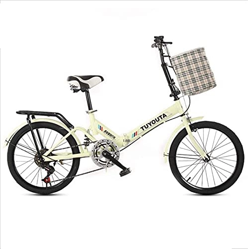 Folding Bike : HUAQINEI Mountain Bikes, 20 inch folding bicycle student folding variable speed bicycle shock-absorbing bicycle Alloy frame with Disc Brakes (Color : Yellow, Size : Frameless)