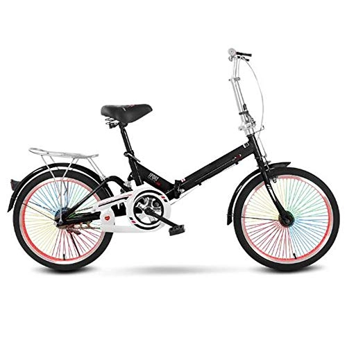 Folding Bike : HUOFEIKE Folding City Bike with Color Spokes and Shock Absorbers, Portable Single Speed Bike with Rear Seat Anti-Skid Tires for Adults Students Outdoor Riding Outings, b1