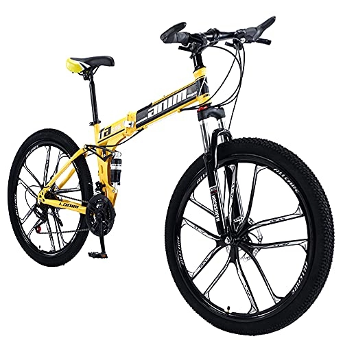 Folding Bike : HWZXBCC 27 Speeds Yellow Bikes Mountain Bike, Fast Folding Ergonomic Lightweight, Anti Slip Wear Resistant, For Men Or Women, With Wheel Dual