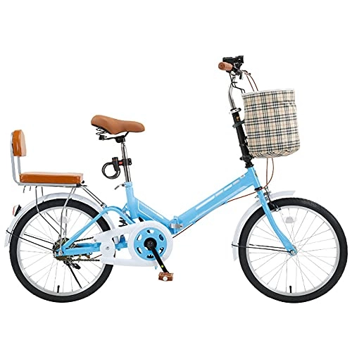 Folding Bike : HWZXBCC Mountain Bike Blue Folding Bike 7 Speed And Save Space Better Like, Height Adjustable Seat, With Basket And Back Seat For Mountains And Roads