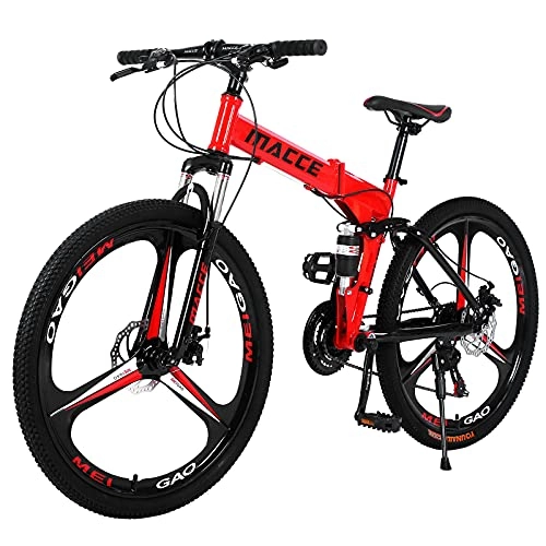 Folding Bike : Hyhome Fold Mountain Bikes for Adult，26 Inches 3 Spoke Wheels 27 Speed Mountain Bicycle Dual Disc Brake Bicycle for Men and Women (Red)