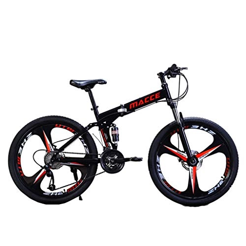 Folding Bike : Isshop 26IN 21-Speed Bicycle, Full Suspension MTB Carbon Steel Folding Mountain Bike (Negro)