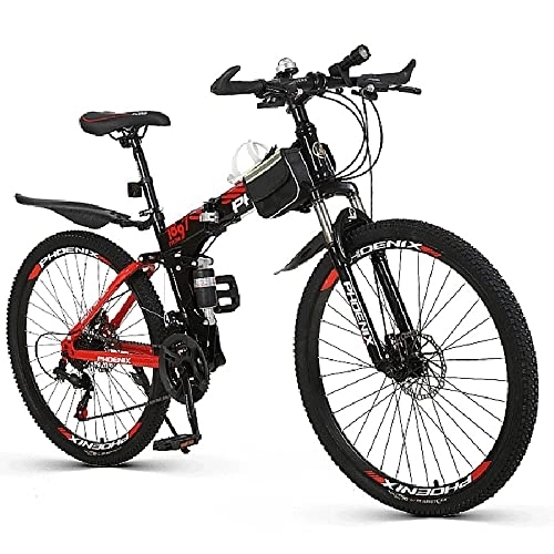 Folding Bike : JAMCHE 26-inch Mountain Bike, 21 Speed Mountain Foldable Bicycle With High Carbon Steel Frame and Double Disc Brake, 24 / 27 Speed Hardtail Mountain Bike With Adjustable Seat Bicycle