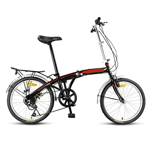 Folding Bike : Jbshop Folding Bikes 20-inch 7-speed high-carbon steel bow back frame fashion leisure folding car men and women commuter car student bicycle black red Portable folding Bike Bicycle (Color : Black)