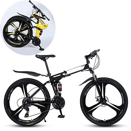 Folding Bike : JFSKD Mountain Bikes, Folding High Carbon Steel Frame 26 Inch Variable Speed Double Shock Absorption Three Cutter Wheels Foldable Bicycle, Suitable for People with A Height of 160-185Cm, Black, 21 speed