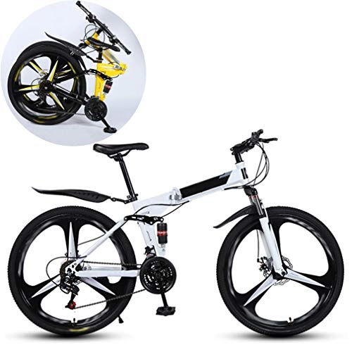 Folding Bike : JFSKD Mountain Bikes, Folding High Carbon Steel Frame 26 Inch Variable Speed Double Shock Absorption Three Cutter Wheels Foldable Bicycle, Suitable for People with A Height of 160-185Cm, White, 24 speed