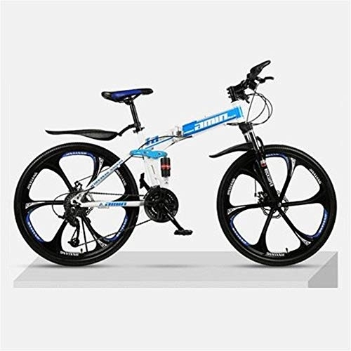 Folding Bike : JHKGY Folding Mountain Bike Bicycle, Mountain Bike for Adult Men And Women, High Carbon Steel Dual Suspension Frame Mountain Bike, Gears Folding Outroad Bike with 6-Spoke Rims, blue, 26 inch 30 speed