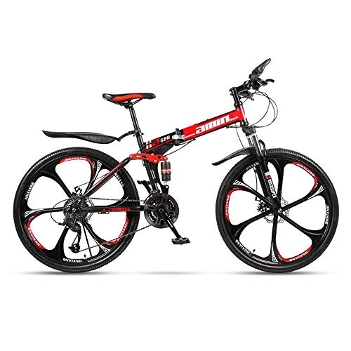 Folding Bike : JHKGY Outroad Mountain Bike for Adult Teens, Speed Double Disc Brake Adult Bicycle, Full Suspension MTB Bikes, Folding Bicycle for Men / Women, Red, 26 inch 30 speed