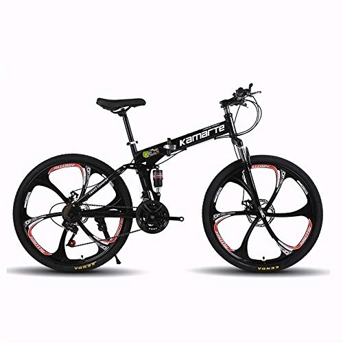 Folding Bike : JHKGY Outroad Mountain Bike, High Carbon Steel Dual Suspension Frame Mountain Bike, Double Disc Brake Bicycle Folding Bike, for Adult Teens, black, 24 inch 27 speed