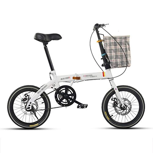 Folding Bike : JHNEA 16 Inch Folding Bike, Single Speed Low Step-Through Steel Frame Foldable Compact Bicycle with Carrying Bag and Comfort Saddle Urban Riding and Commuting, White