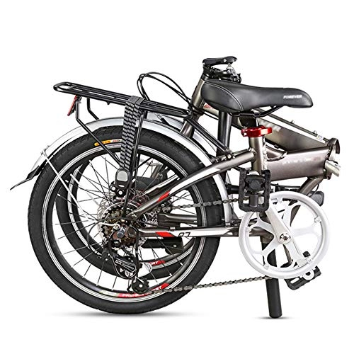 Folding Bike : JHNEA 20 Inch Folding Bike, 7 Speed Lightweight Aluminum Frame Foldable Compact Bicycle with Fenders and Comfort Saddle for Adults, Black