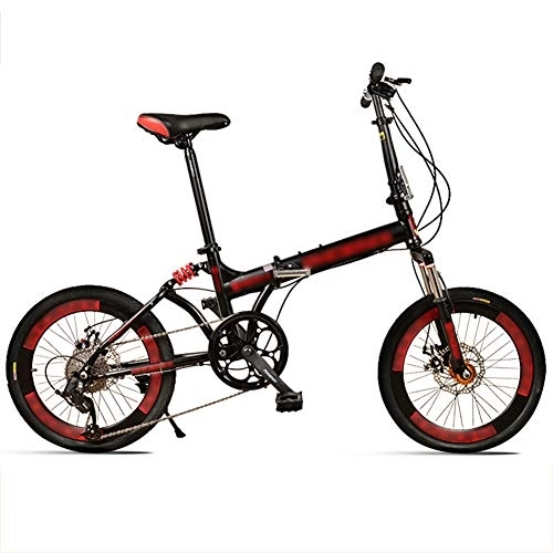 Folding Bike : JHNEA 20 Inch Folding Bike, 8 Speed Low Step-Through Steel Frame Foldable Compact Bicycle with Comfort Saddle and Rack for Adults, Black-A