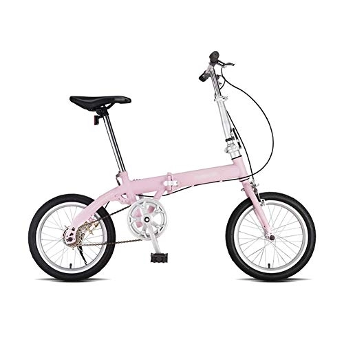 Folding Bike : JHNEA Single Speed Foldable Bicycle, with Comfort Saddle 16 Inch Folding Bike Low Step-Through Steel Frame Urban Riding and Commuting, Pink