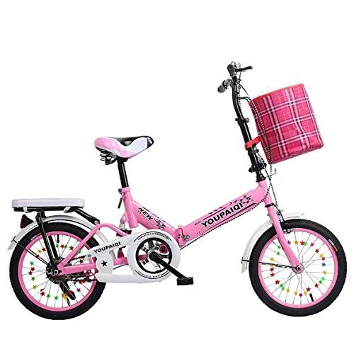 Folding Bike : JI TA Folding Bikes City Bicycle For Adults Men Women Teens Unisex, with Adjustable Handlebar & Seat Folding Pedals, lightweight, aluminum Alloy, comfort Saddle / Pink / 16in