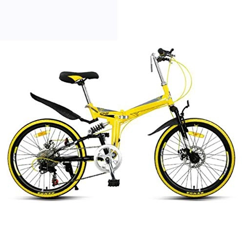 Folding Bike : JI TA Folding Mountain Bicycle Bike Adult Lightweight Unisex Men City Bike 22-inch Wheels Aluminium Frame Ladies Shopper Bike With Adjustable Seat, 7 speed, Disc brake / Yellow