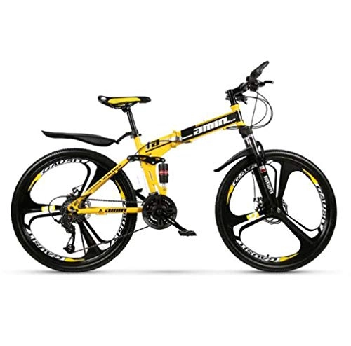 Folding Bike : JI TA Folding Mountain Bike For Adults Unisex Women Teens, bicycle Mens City, lightweight, aluminum Alloy, comfort Saddle With Adjustable Seat / Yellow / 24 speed