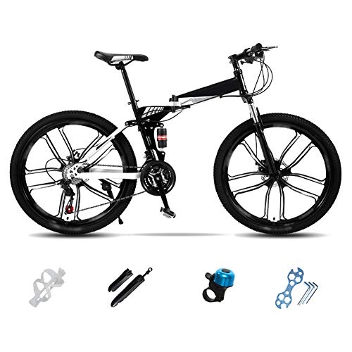 Folding Bike : JI TA Lightweight Folding MTB Bike, Foldable City Commuter Bicycles, 7 Speed Mens Womens Mountain Bike, 24 Inches 26 Inches Bicycle with Double Disc Brake / white / 24