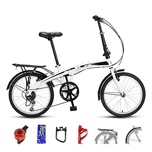 Folding Bike : JI TA Mountain Bike Folding Bikes, 7-Speed Double Disc Brake Full Suspension Bicycle, 20 Inch Off-Road Variable Speed Bikes for Men And Women / white