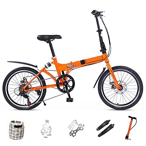 Folding Bike : JI TA Mountain Bike Folding Bikes, 7-Speed Double Disc Brake Full Suspension Bicycle, 20 Inchn City Commuter Bicycles for Men And Wome / Orange