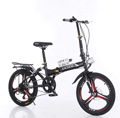 Folding Bike : JI TA Unisex Folding Bike Adults Mini Lightweight Alloy City Bicycle For Men Women Ladies Shopper With Adjustable Handlebar & Comfort Saddle, aluminum, 6 speed Disc brake / Black