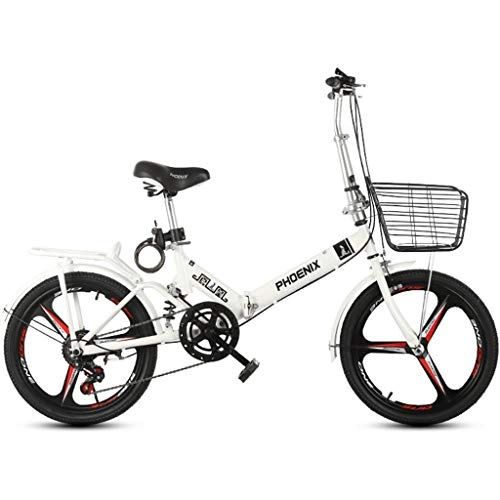 Folding Bike : JINDAO foldable bicycle 20" 6-Speed Folding Bike for Adult Student, Lightweight Aluminum Full Suspension Frame, Three Knife Round, White
