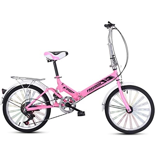 Folding Bike : JINDAO foldable bicycle 20 Inch Lightweight Alloy Folding Bicycle City Commuter Variable Speed Bike, with Colorful Wheel, 13kg - 20AF06B (Color : Pink)