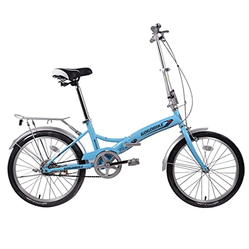 Folding Bike : JINDAO foldable bicycle Aluminum alloy folding bicycle 20 inches single speed, adjustable seat height, rack, rear brake, load 90kg (Color : Blue)