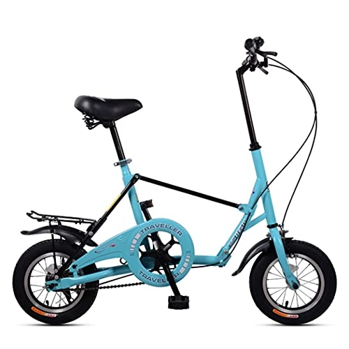 Folding Bike : JINDAO foldable bicycle Folding bicycle mini 12-inch student adult male and female work bicycle wheel with shelf, seat height adjustable (Color : Blue)