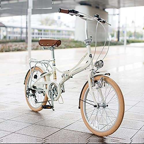 Folding Bike : JINDAO foldable bicycle Folding bicycle, rear frame can carry people, adjustable seat height, 20-inch 6-speed, male and female variable-speed bicycles, three-color (Color : Beige)