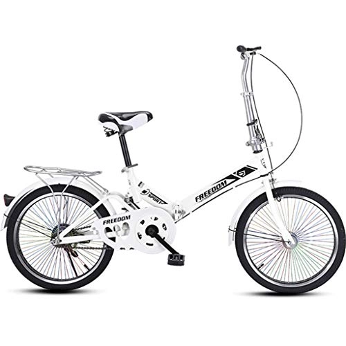 Folding Bike : JINDAO foldable bicycle Folding Bikes, 20inch Mini Portable Student Folding Bike for Men Women Lightweight Folding Bicycle, Shockabsorption, Colorful Wheels (Color : White)
