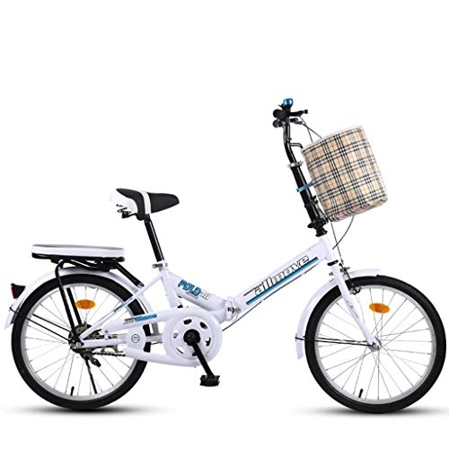 Folding Bike : JINDAO foldable bicycle Portable Folding Bicycle, 20 Inch Adult Outdoor Bike Student Suspension Mountain Bike Park Travel Bicycle Outdoor Leisure Bicycle (Color : White)