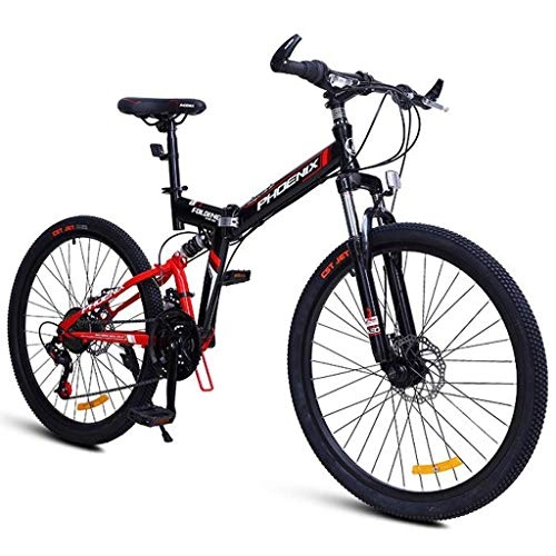 Folding Bike : JLFSDB Mountain Bike, 24 / 26 Inch Foldable Mountain Bicycles 24 Speeds Lightweight Carbon Steel Frame Disc Brake Front Suspension (Color : Red, Size : 26'')