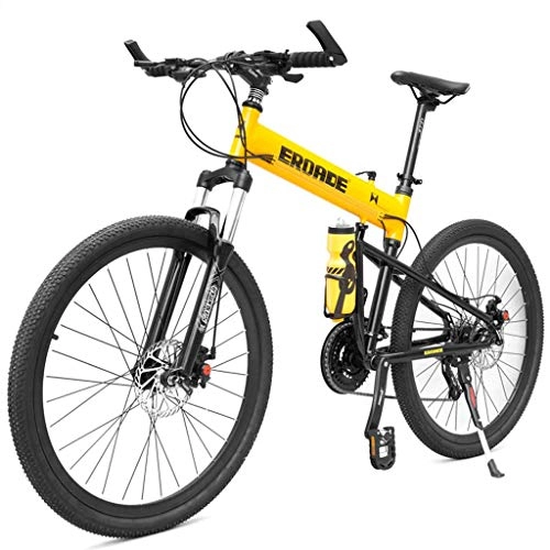 Folding Bike : JLFSDB Mountain Bike 26" Foldable Mountain Bicycles 27 / 30 Speeds Off-road Lightweight Aluminum Alloy Frame Full Suspension Double Disc Brake (Color : Yellow, Size : 27speed)