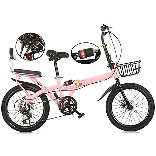 Folding Bike : JTYX Free Installation Folding Bicycle for Women Adult Mini Portable Work Folding Bike for Student Kids Men Variable Speed Road Bike with Basket and Frame, 16Inches / 20 Inches