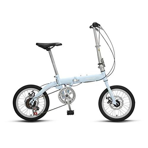 Folding Bike : Jue Folding Bikes Bicycle Foldable Bicycle Ultra-light Portable Small 16-inch Bicycle For Men And Womenv (Color : Blue, Size : 125 * 86cm)
