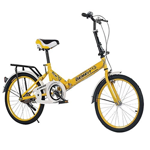 Folding Bike : JXQ-N 20 Inch Foldable Bicycle Adult Bicycle Ladies Bike High Carbon Steel Frame Student Bike (Yellow)